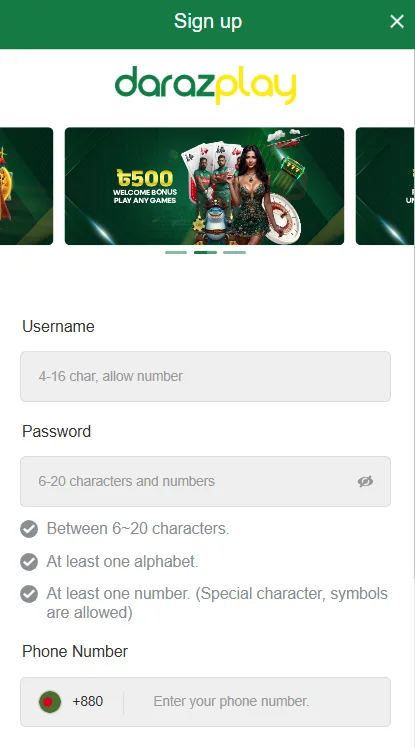 Registration at Darazplay Casino